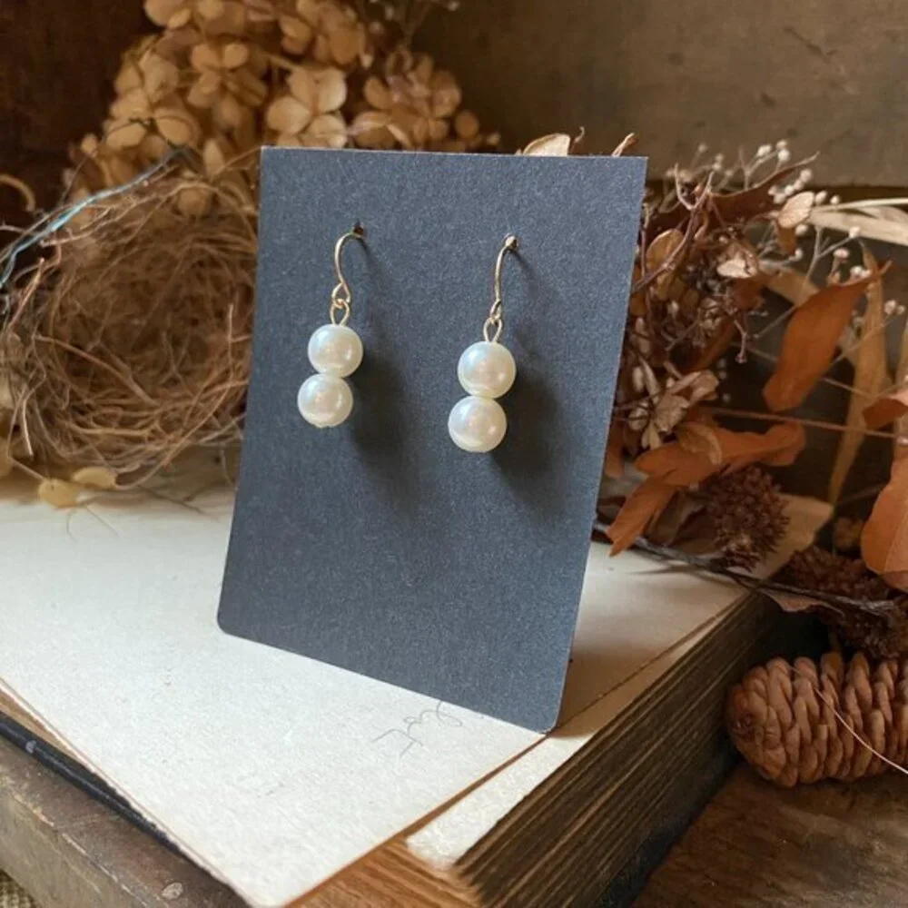 Double Faux Pearl Drop Earrings Gold Tone Earwire